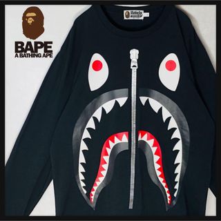 アベイシングエイプ(A BATHING APE)の【人気デザイン】アベイシングエイプ シャークロゴ バックロゴ デカロゴ ロンT(Tシャツ/カットソー(七分/長袖))