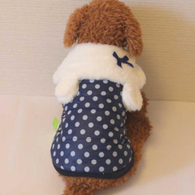 うさみみファーのドットコート（ネイビー）（S～XL）裏起毛　ドッグウェア　犬の服 その他のペット用品(犬)の商品写真