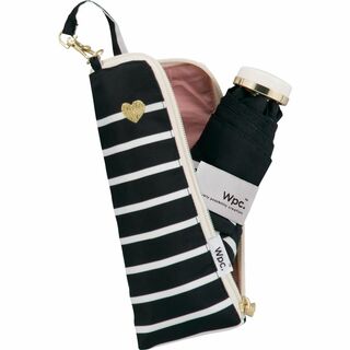 【色: ブラック】2024Wpc. 雨傘 折りたたみ傘 ハート刺繍ボーダーゴール(その他)