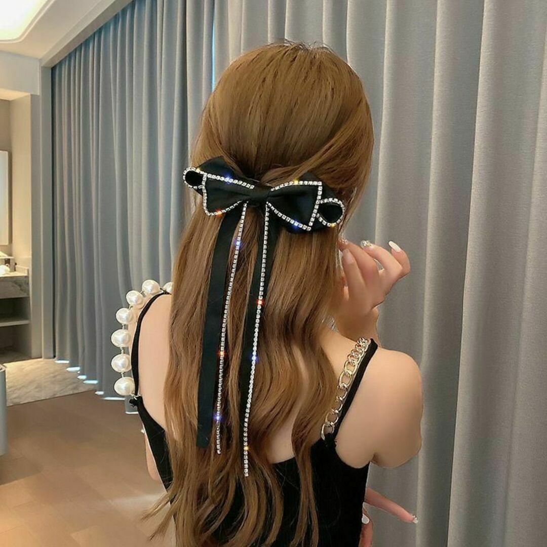ビッグリボンバレッタ ヘアアクセサリー 韓国ヘアクリップ 髪留め ブラック レディースのヘアアクセサリー(バレッタ/ヘアクリップ)の商品写真
