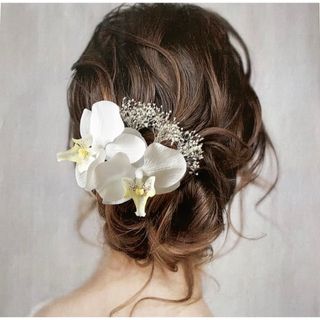 《再販》胡蝶蘭 ヘッドパーツ 髪飾り ヘアアクセサリー 和装   かすみ草 白(ヘッドドレス/ドレス)