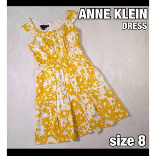 アンクライン(ANNE KLEIN)の【ANNE KLEIN 】DRESS ノースリーブワンピース 花柄 ギャザー(ひざ丈ワンピース)