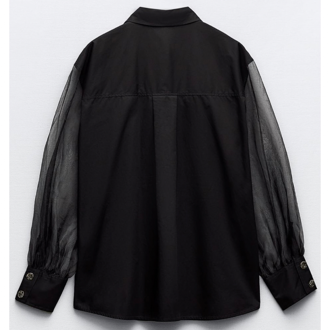 ZARA(ザラ)の【新品】ZARA コントラストオーガンザシャツ　シアーシャツ　シアーブラウス レディースのトップス(シャツ/ブラウス(長袖/七分))の商品写真