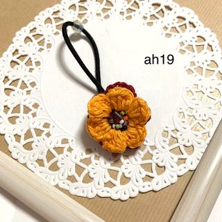 コットンのお花ヘアゴム＊オレンジ赤＊ah19(その他)