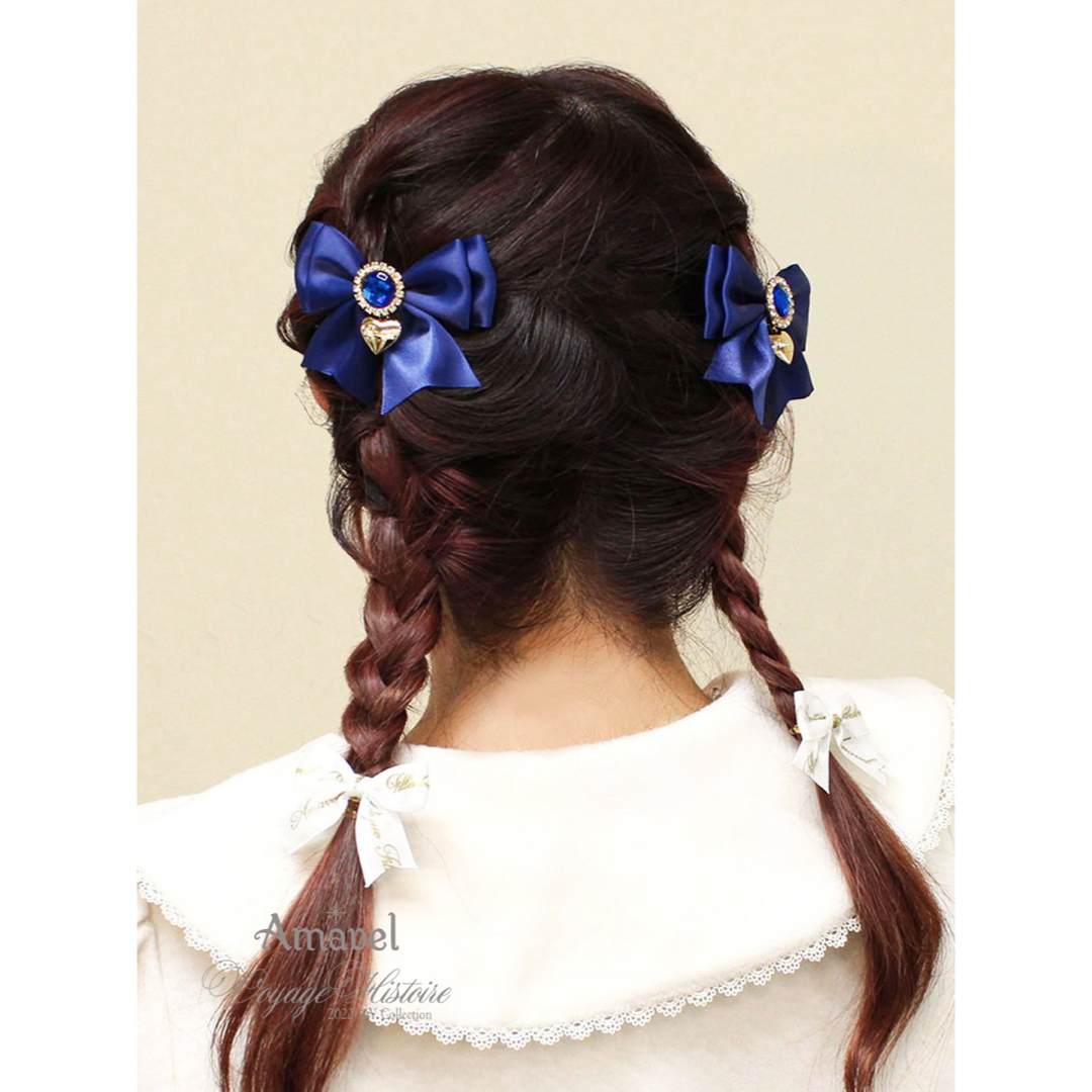 Amavel(アマベル)の★アマベル 推しカラーリボンクリップ ネイビー★ レディースのヘアアクセサリー(バレッタ/ヘアクリップ)の商品写真