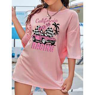シーイン(SHEIN)のオーバーサイズシャツ　ピンク　夏　部屋着　薄手　Tシャツ　トップス(Tシャツ(半袖/袖なし))