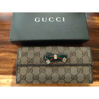 グッチ(Gucci)のGUCCI グッチ 長財布 キャンバス GG リボン ブラウン シェリーライン(財布)