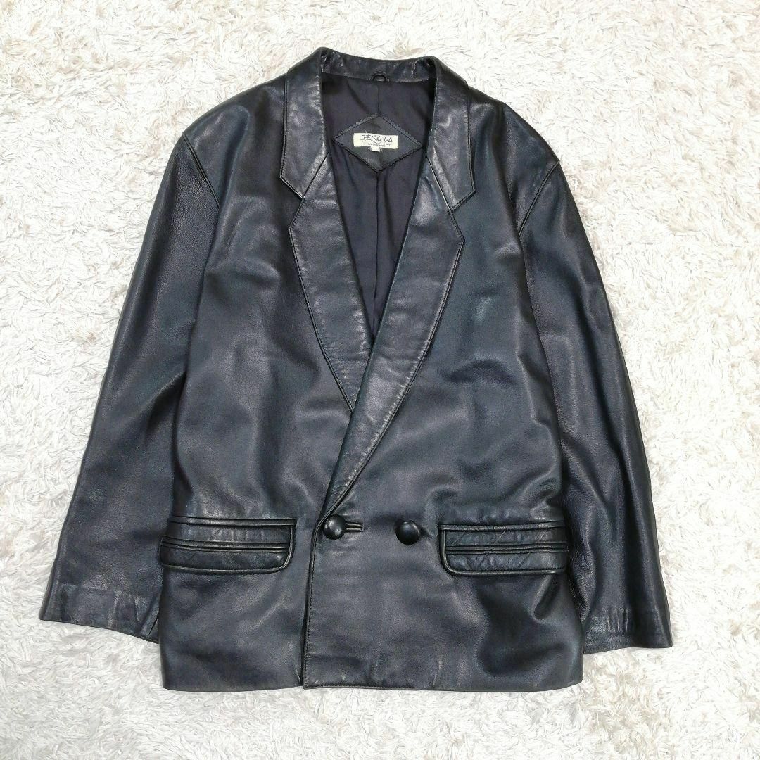 ユキベルファム　レザージャケット　テーラードジャケット　日本製　羊革　ダブル　黒 レディースのジャケット/アウター(テーラードジャケット)の商品写真