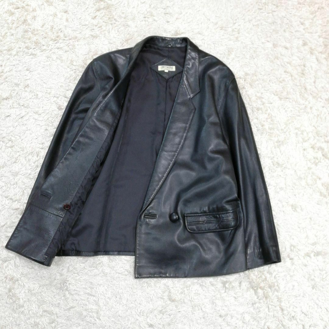 ユキベルファム　レザージャケット　テーラードジャケット　日本製　羊革　ダブル　黒 レディースのジャケット/アウター(テーラードジャケット)の商品写真