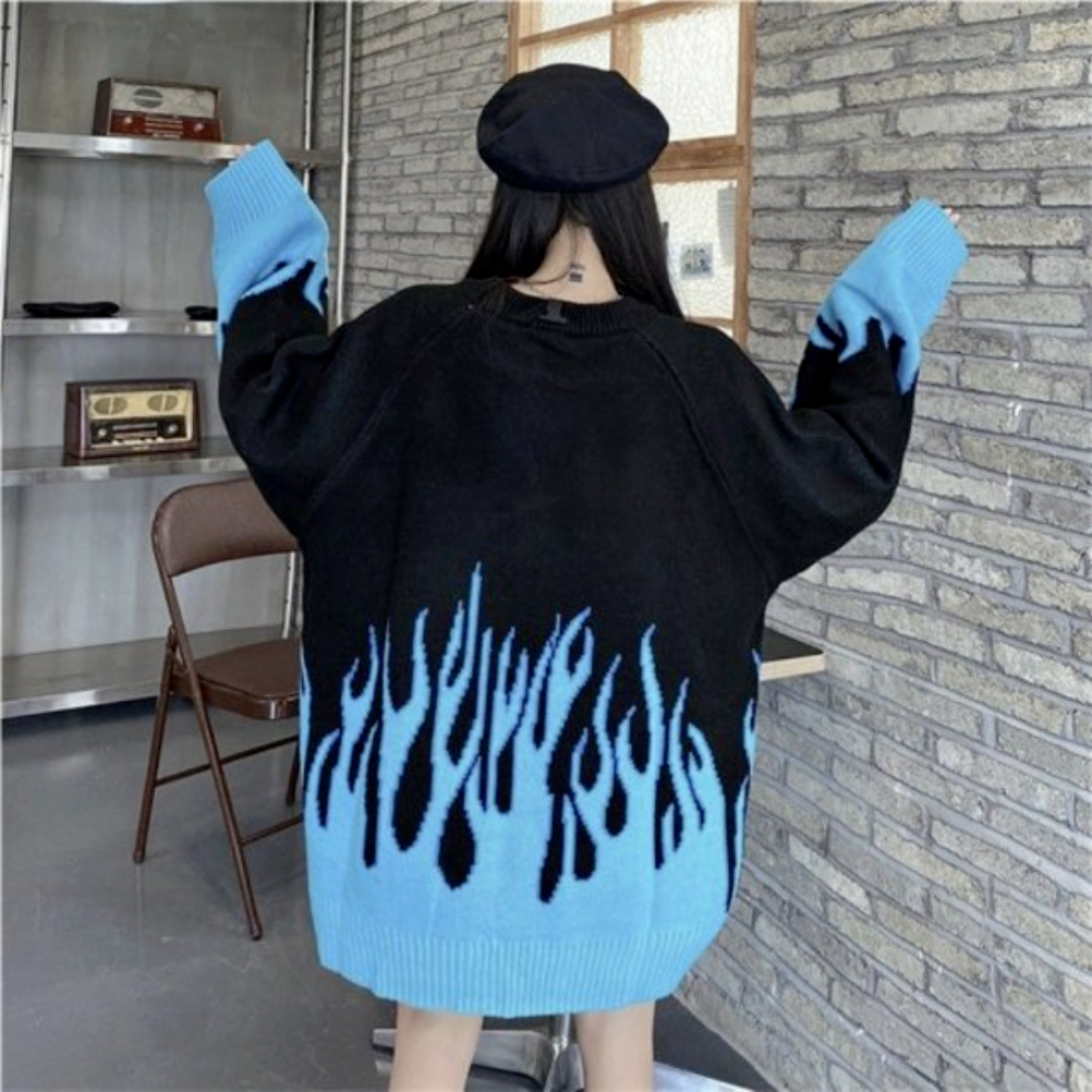 ファイヤー ニット セーター 韓国 オーバーサイズ　ブルー レディースのトップス(ニット/セーター)の商品写真