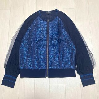 LANVIN COLLECTION - ランバンコレクション フルジップ カーディガン スパンコール シアー素材 40