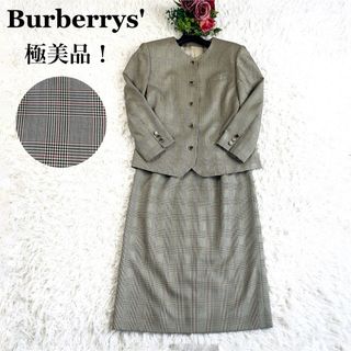 バーバリー(BURBERRY)の【極美品】バーバリーズ ノーカラースーツ セットアップ シルク混 グレンチェック(スーツ)