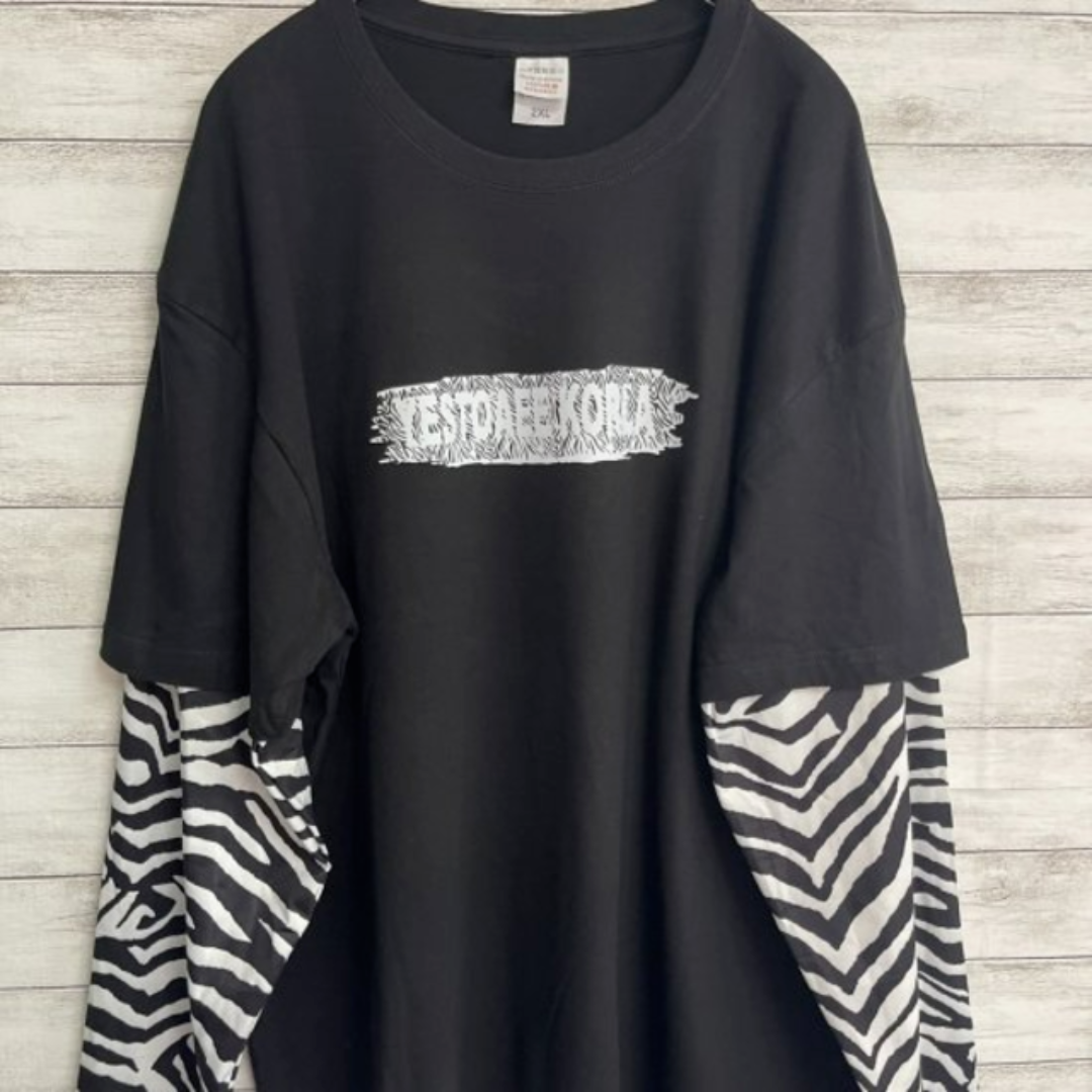 韓国 ゼブラ柄 長袖 ロンT 重ね着風 レイヤード オーバーサイズ オルちゃん レディースのトップス(Tシャツ(長袖/七分))の商品写真
