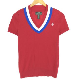 ラルフローレン(Ralph Lauren)の古着 ラルフローレン Ralph Lauren L-RL LAUREN ACTIVE リブ編み Vネック 半袖 コットンニットセーター レディースS /eaa435123(ニット/セーター)