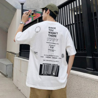 バーコード Tシャツ 韓国 ストリート ルーズ ビッグシルエット 白(Tシャツ(半袖/袖なし))