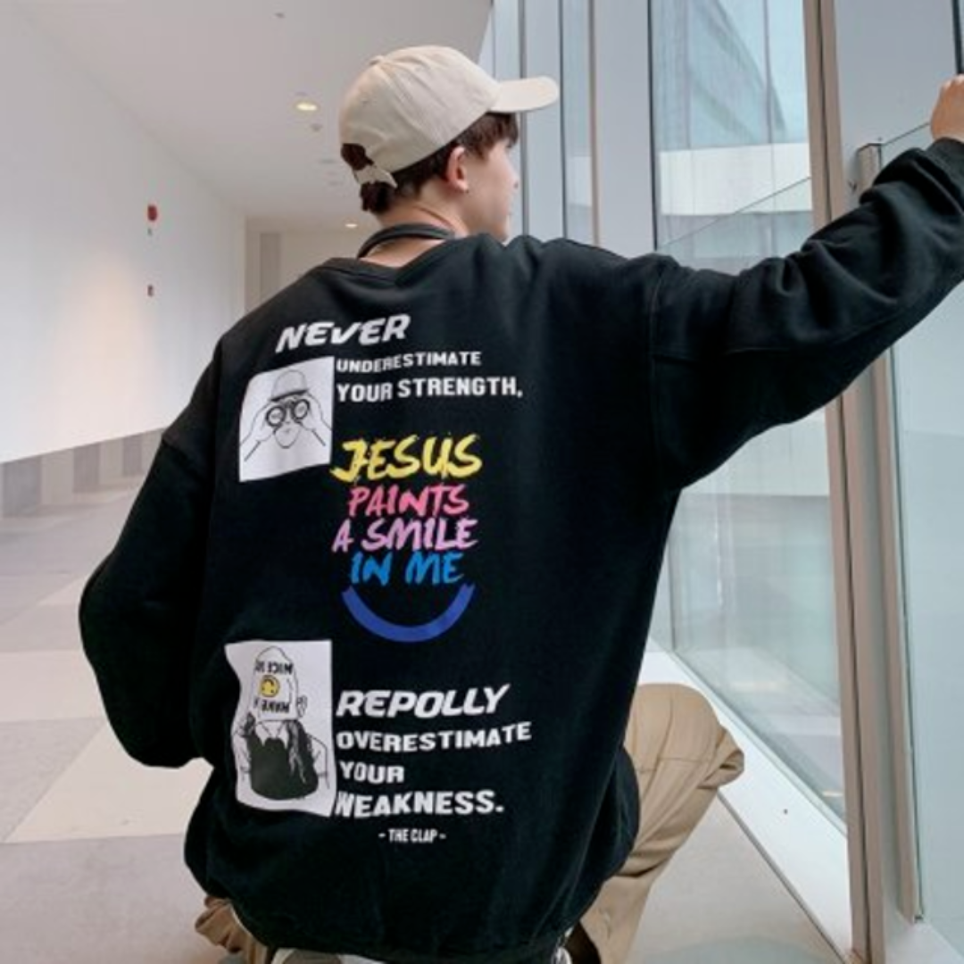 Never バックプリント スウェット トレーナー 韓国 メンズ Never バックプリント スウェット トレーナー 韓国 メンズ