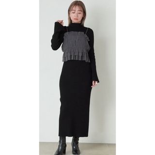 スナイデル(SNIDEL)のsnidel  完売   チュール&ニットワンピース   BLACK(ロングワンピース/マキシワンピース)