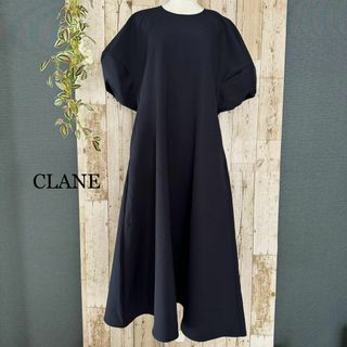 クラネ(CLANE)の美品 CLANE クラネ LANTERN SLEEVE ONE PIECE 紺1(ひざ丈ワンピース)