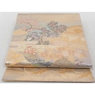 平和屋-こころ店■六通柄袋帯　流水飛鶴風景文　金糸　正絹　逸品　A-gk2370(帯)