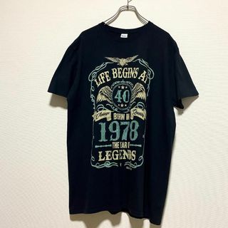 ギルタン(GILDAN)のアメリカ古着　半袖　Tシャツ　プリント　ブラック　クルーネック　ギルダン　Q49(Tシャツ/カットソー(半袖/袖なし))