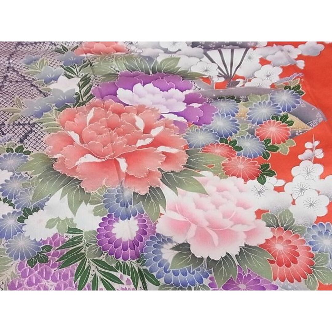 平和屋-こころ店■豪華振袖　駒刺繍　扇面花文　銀彩　正絹　逸品　AAAC0298Aja レディースの水着/浴衣(振袖)の商品写真