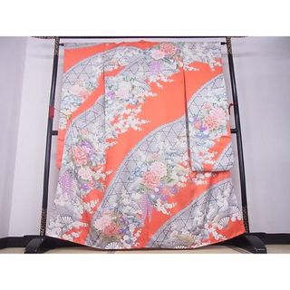 平和屋-こころ店■豪華振袖　駒刺繍　扇面花文　銀彩　正絹　逸品　AAAC0298Aja(振袖)