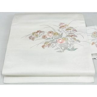 平和屋-こころ店■九寸名古屋帯　刺繍　草花文　金糸　銀彩　正絹　逸品　AAAC2841Ahg(帯)