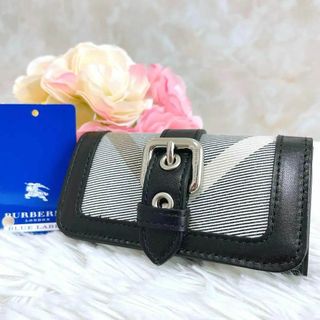 バーバリーブルーレーベル(BURBERRY BLUE LABEL)のタグ付き未使用品✨ バーバリー ブルーレーベル6連キーケース ノバチェック 黒(キーホルダー)