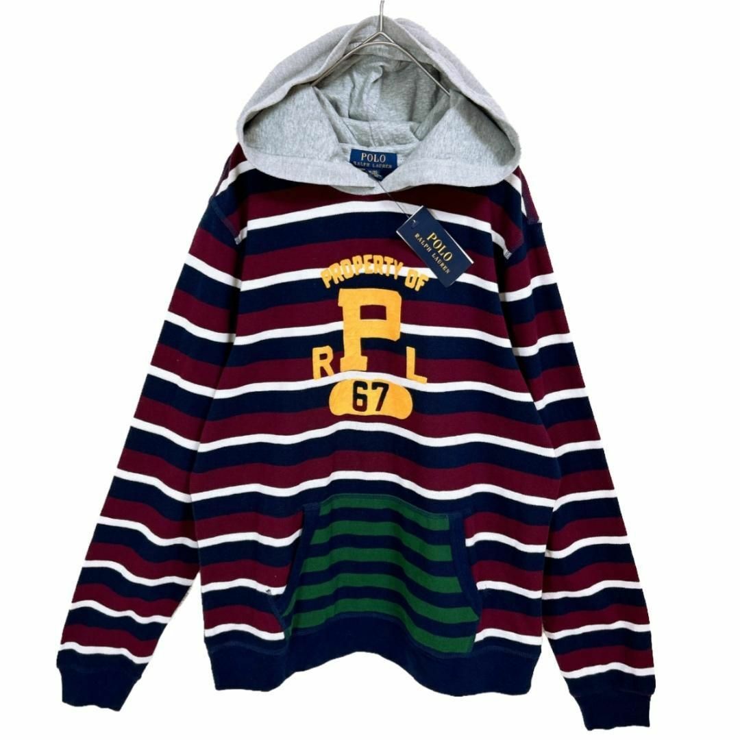 POLO RALPH LAUREN(ポロラルフローレン)の新品タグ付★M★ポロラルフローレン センタービッグP ボーダー柄 パーカー 薄手 メンズのトップス(パーカー)の商品写真