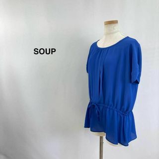 スープ(SOUP)のSOUP スープ ショート スリーブ ミニ丈 ワンピース ブルー レディース(ミニワンピース)