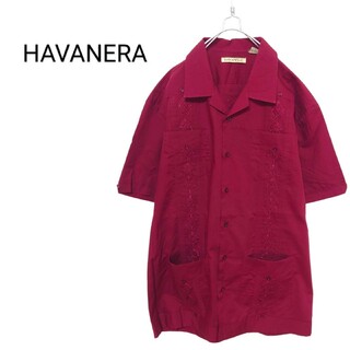 【HAVANERA】刺繍入り オープンカラー キューバシャツ A-1821(シャツ)