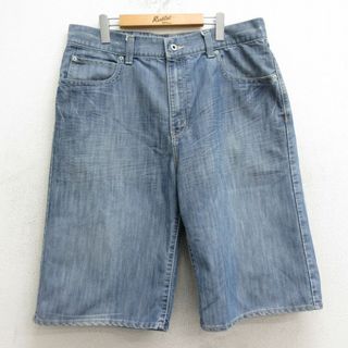 リーバイス(Levi's)のW38★古着 リーバイス Levis 579 ショート パンツ ショーツ メンズ バギー ヒゲ 紺 ネイビー デニム 【spe】 24apr04 中古 ボトムス 短パン ショーパン ハーフ(ワークパンツ/カーゴパンツ)