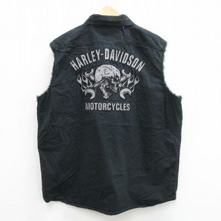 ハーレーダビッドソン(Harley Davidson)のXL★古着 ハーレーダビッドソン Harley Davidson ノースリーブ シャツ メンズ スカル コットン ボタンダウン 黒 ブラック 24apr04 中古 トップス(シャツ)