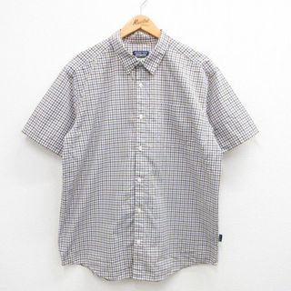 パタゴニア(patagonia)のL★古着 パタゴニア patagonia 半袖 シャツ メンズ オーガニックコットン 紫 パープル チェック 24apr04 中古 トップス(シャツ)