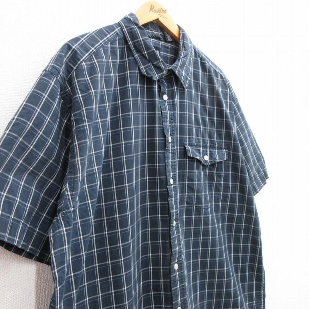 GAP(ギャップ)のXL★古着 ギャップ GAP 半袖 シャツ メンズ 00年代 00s 大きいサイズ コットン 紺 ネイビー チェック 24apr04 中古 トップス メンズのトップス(シャツ)の商品写真