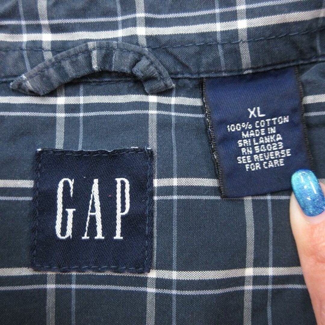 GAP(ギャップ)のXL★古着 ギャップ GAP 半袖 シャツ メンズ 00年代 00s 大きいサイズ コットン 紺 ネイビー チェック 24apr04 中古 トップス メンズのトップス(シャツ)の商品写真