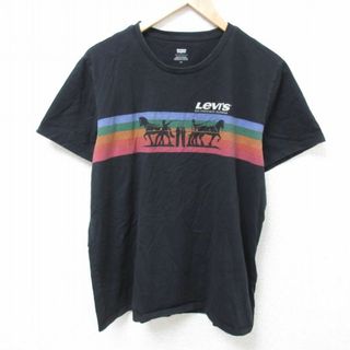 リーバイス(Levi's)のL★古着 リーバイス Levis 半袖 Tシャツ メンズ 馬 コットン クルーネック 黒 ブラック 24apr04 中古(Tシャツ/カットソー(半袖/袖なし))