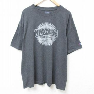 チャンピオン(Champion)のXL★古着 チャンピオン Champion 半袖 Tシャツ メンズ ナイアガラ 大学 大きいサイズ コットン クルーネック 濃グレー 霜降り 24apr04 中古(Tシャツ/カットソー(半袖/袖なし))