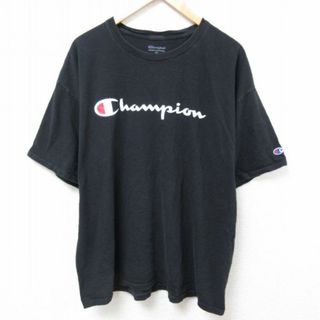 チャンピオン(Champion)のXL★古着 チャンピオン Champion 半袖 Tシャツ メンズ ビッグロゴ 大きいサイズ コットン クルーネック 黒 ブラック 24apr04 中古(Tシャツ/カットソー(半袖/袖なし))