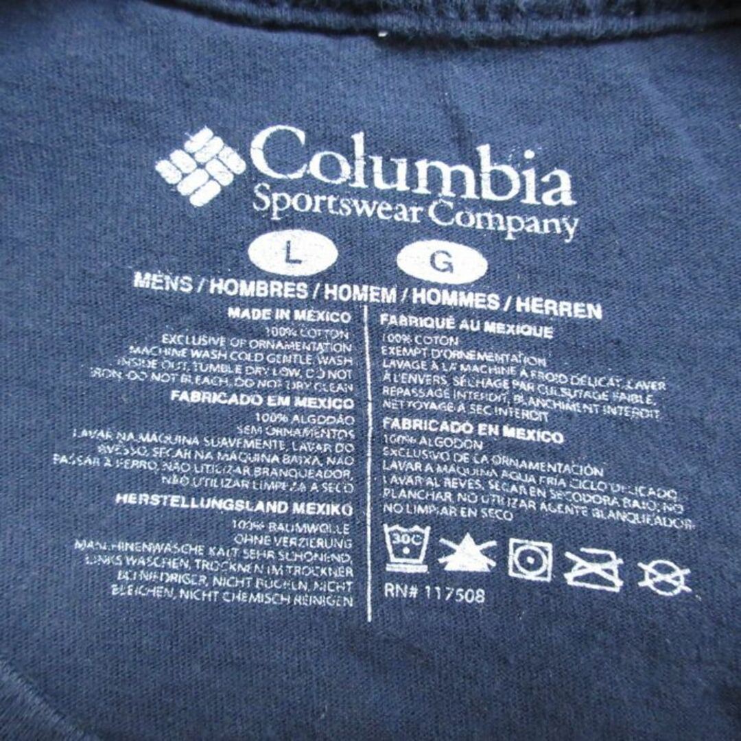 Columbia(コロンビア)のL★古着 コロンビア COLUMBIA Columbia 半袖 Tシャツ メンズ ビッグロゴ 山 コットン クルーネック 紺 ネイビー 24apr04 中古 メンズのトップス(Tシャツ/カットソー(半袖/袖なし))の商品写真