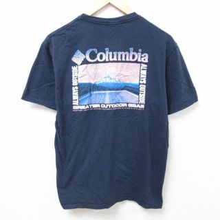 コロンビア(Columbia)のL★古着 コロンビア COLUMBIA Columbia 半袖 Tシャツ メンズ ビッグロゴ 山 コットン クルーネック 紺 ネイビー 24apr04 中古(Tシャツ/カットソー(半袖/袖なし))