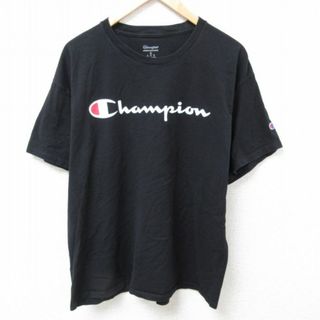 チャンピオン(Champion)のXL★古着 チャンピオン Champion 半袖 Tシャツ メンズ ビッグロゴ クルーネック 黒 ブラック 24apr04 中古(Tシャツ/カットソー(半袖/袖なし))