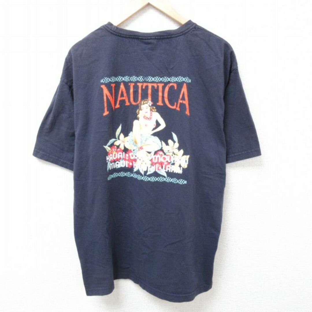 NAUTICA(ノーティカ)のXL★古着 ノーティカ NAUTICA 半袖 Tシャツ メンズ ハワイ 女性 胸ポケット付き 大きいサイズ コットン クルーネック カナダ製 紺 ネイビー 【spe】 24apr04 中古 メンズのトップス(Tシャツ/カットソー(半袖/袖なし))の商品写真