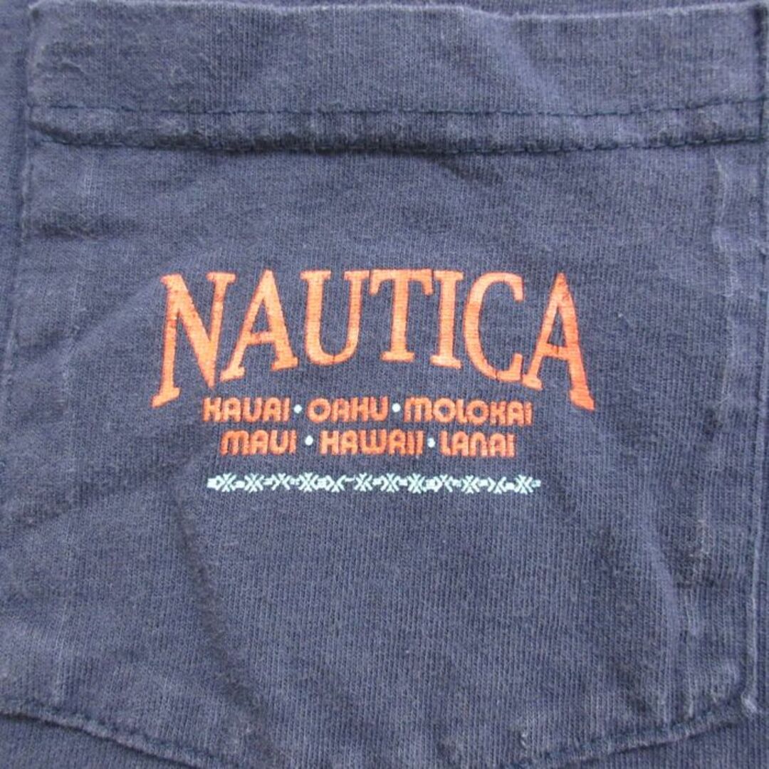 NAUTICA(ノーティカ)のXL★古着 ノーティカ NAUTICA 半袖 Tシャツ メンズ ハワイ 女性 胸ポケット付き 大きいサイズ コットン クルーネック カナダ製 紺 ネイビー 【spe】 24apr04 中古 メンズのトップス(Tシャツ/カットソー(半袖/袖なし))の商品写真