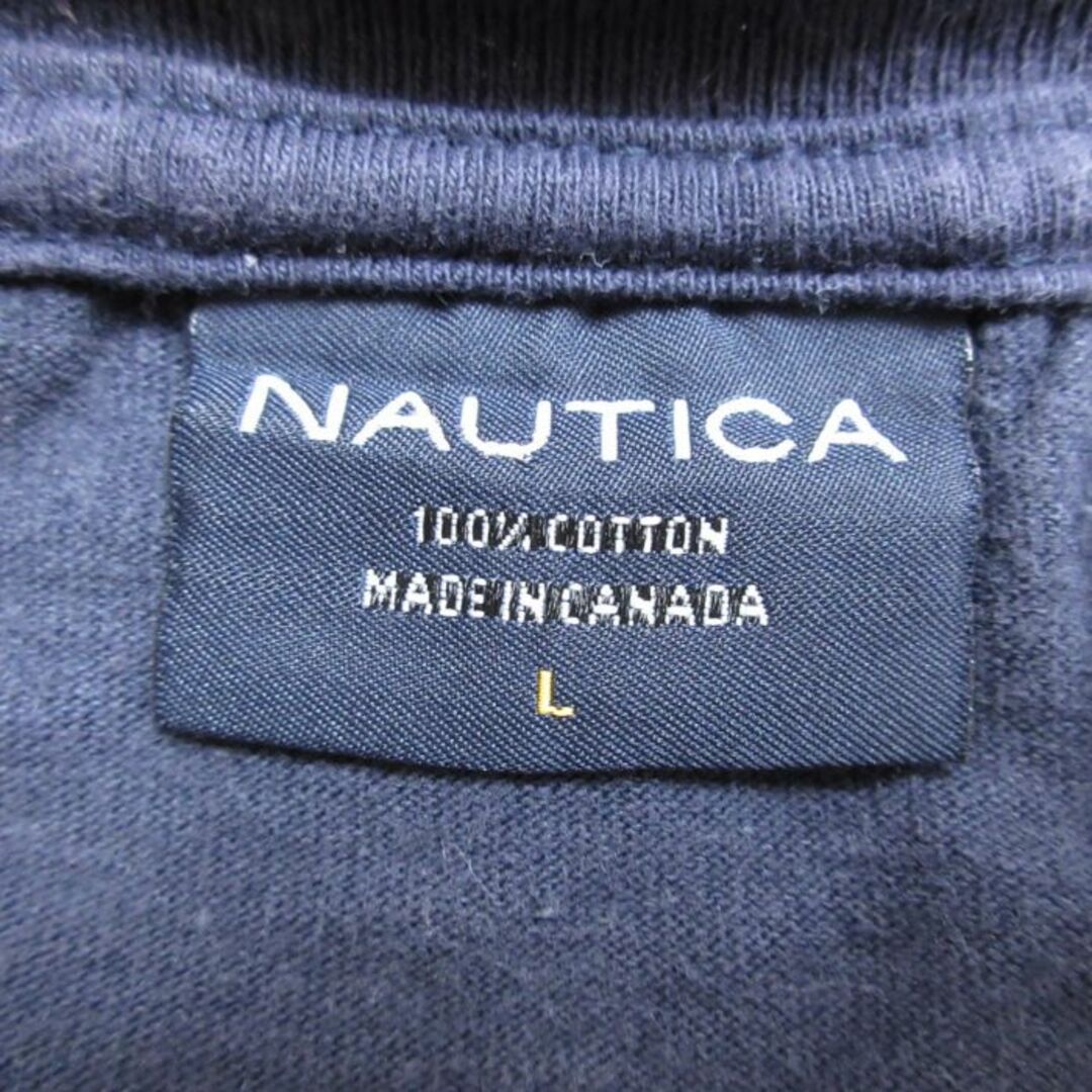 NAUTICA(ノーティカ)のXL★古着 ノーティカ NAUTICA 半袖 Tシャツ メンズ ハワイ 女性 胸ポケット付き 大きいサイズ コットン クルーネック カナダ製 紺 ネイビー 【spe】 24apr04 中古 メンズのトップス(Tシャツ/カットソー(半袖/袖なし))の商品写真