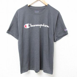 チャンピオン(Champion)のL★古着 チャンピオン Champion 半袖 Tシャツ メンズ ビッグロゴ クルーネック 濃グレー 霜降り 24apr04 中古(Tシャツ/カットソー(半袖/袖なし))