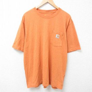 カーハートダブリューアイピー(Charhartt WIP)のXL★古着 カーハート Carhartt 半袖 ブランド Tシャツ メンズ ワンポイントロゴ 胸ポケット付き 大きいサイズ クルーネック オレンジ 霜降り 24apr04 中古(Tシャツ/カットソー(半袖/袖なし))