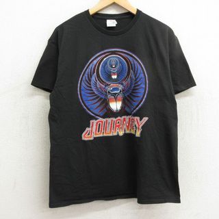 L★古着 半袖 ロック バンド Tシャツ メンズ ジャーニー コットン クルーネック 黒 ブラック 24apr04 中古(Tシャツ/カットソー(半袖/袖なし))