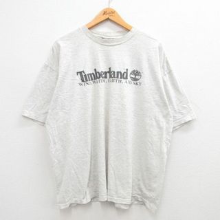 ティンバーランド(Timberland)のXL★古着 ティンバーランド 半袖 ビンテージ Tシャツ メンズ 90年代 90s ビッグロゴ 大きいサイズ クルーネック 薄グレー 霜降り 24apr04 中古(Tシャツ/カットソー(半袖/袖なし))