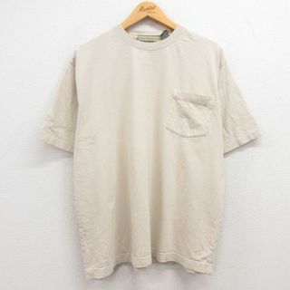 XL★古着 半袖 ビンテージ Tシャツ メンズ 00年代 00s 無地 胸ポケット付き 大きいサイズ コットン クルーネック ベージュ カーキ 24apr04 中古(Tシャツ/カットソー(半袖/袖なし))